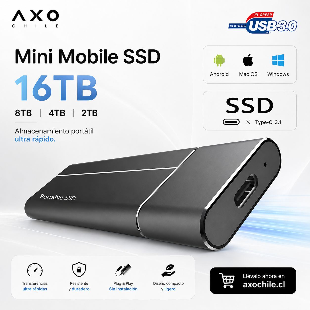 Disco Duro SSD Externo Portátil USB 3.0 500GB