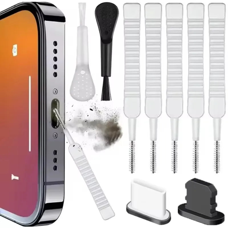 Kit de Limpieza para Celular - Cepillos y Tapón Antipolvo para iPhone, Samsung y Xiaomi