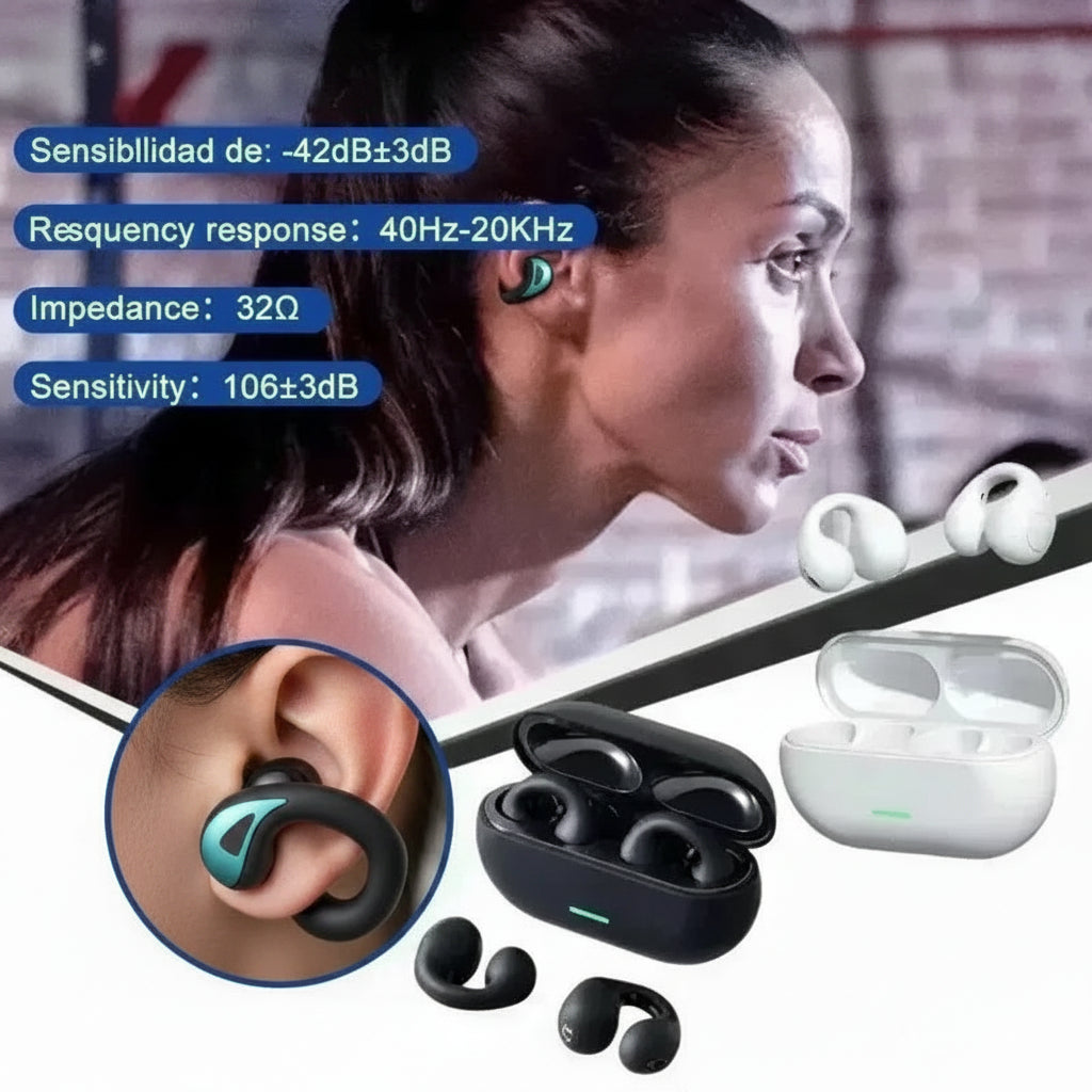 Audífonos de Conducción Ósea T75 - Bluetooth Inalámbricos Deportivos, Resistentes al Agua