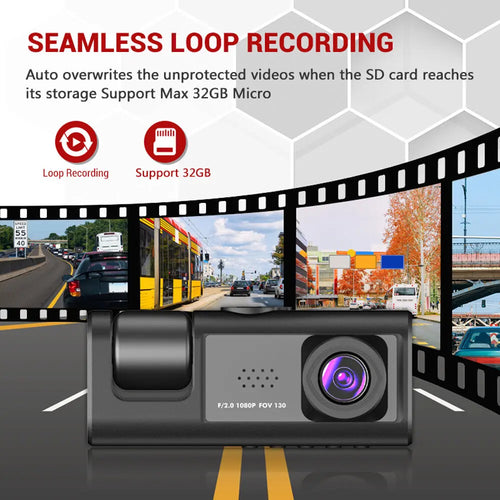 Dash Cam 3 Cámaras Full HD